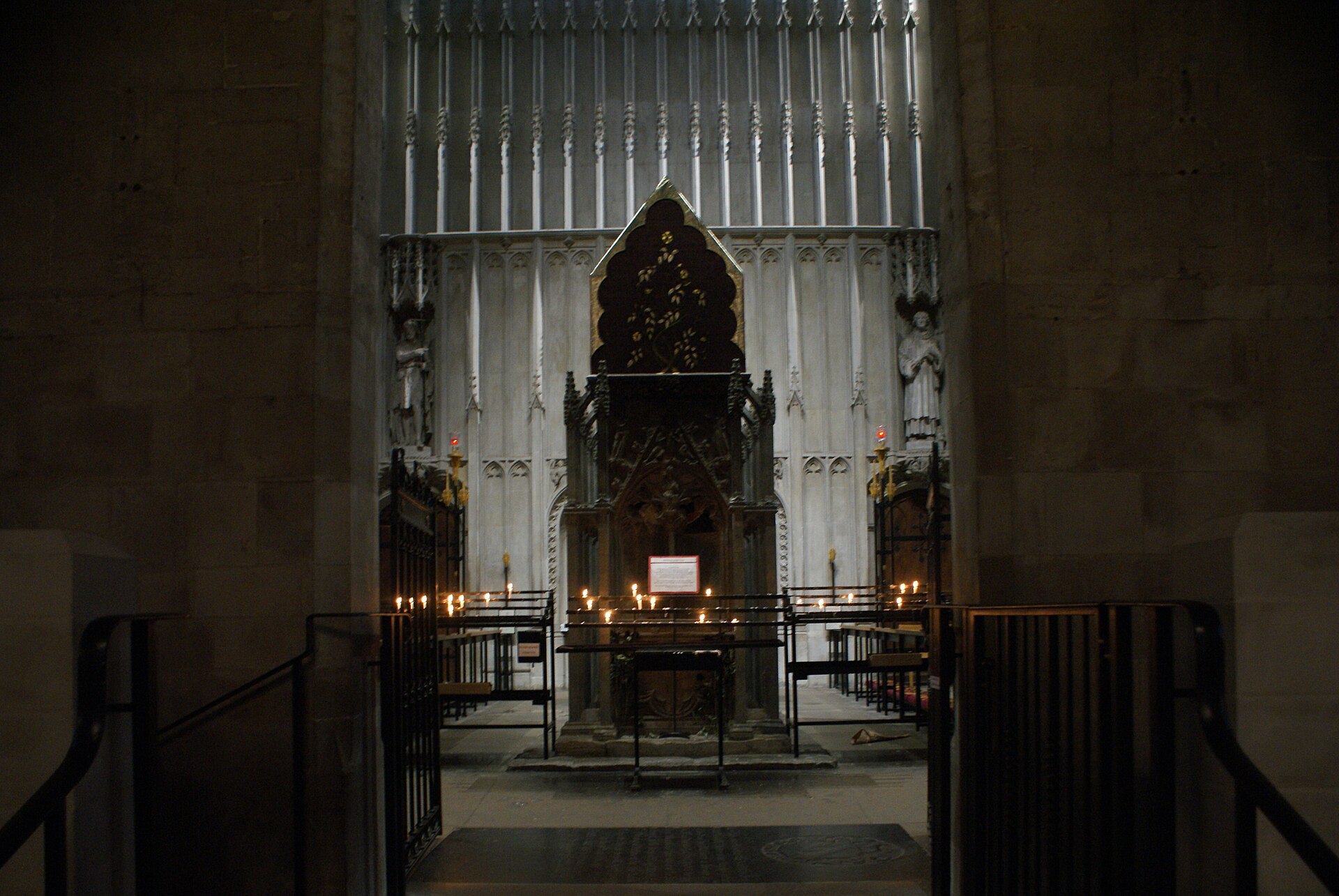 The stone shrine of Saint Alban standing inside St Albans Cathedral