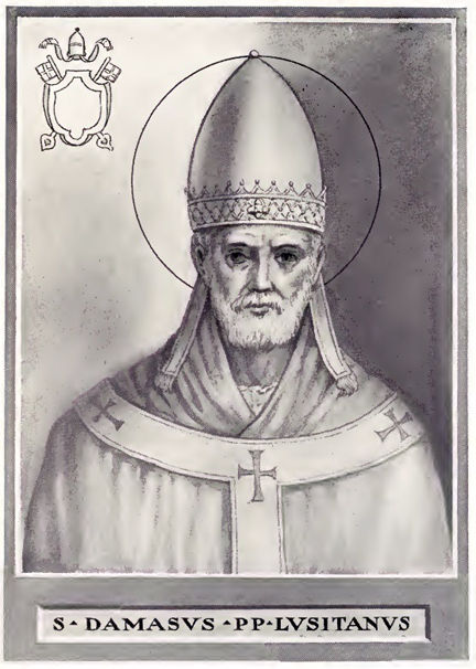 Engraved portrait of a bearded pope in a tall papal crown and robes, shown half length inside an oval frame