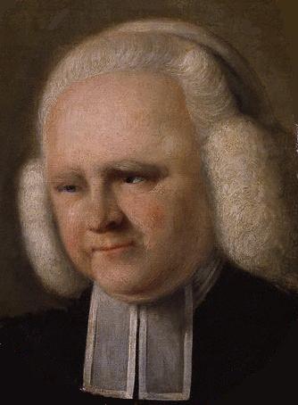 Head and shoulders portrait of a heavy-set man in a white wig and clerical bands, looking slightly to one side