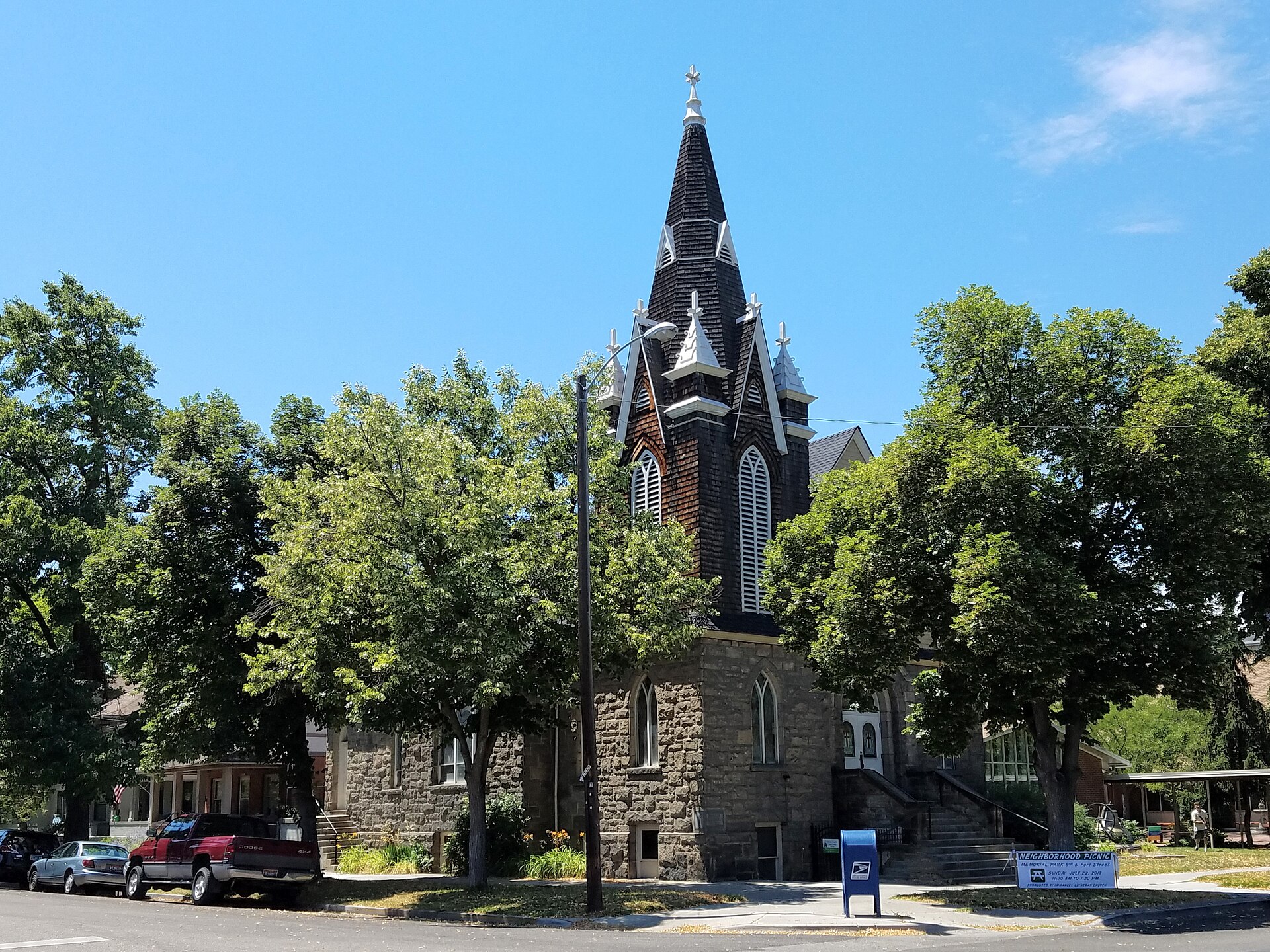 Exterior of the Immanuel Lutheran Church building in Boise, Idaho, seen from the street