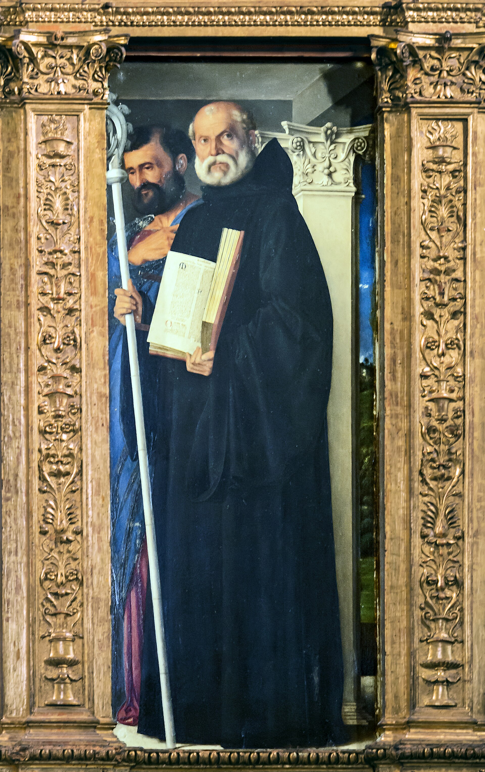 Painted panel of Saint Benedict of Nursia and Saint Mark from a Venetian altarpiece