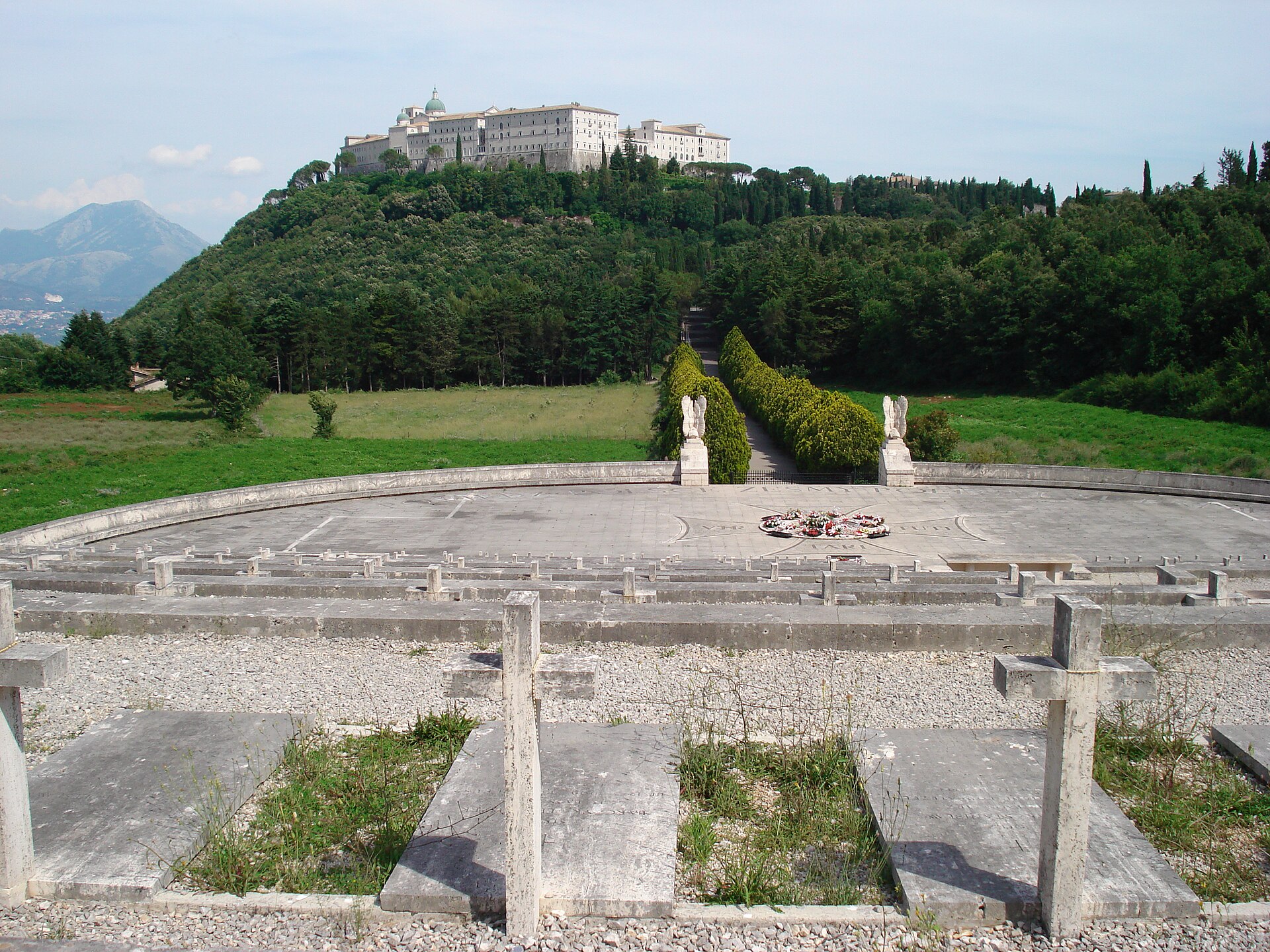 The Abbey of Monte Cassino on its mountain top, seen from the Polish war cemetery