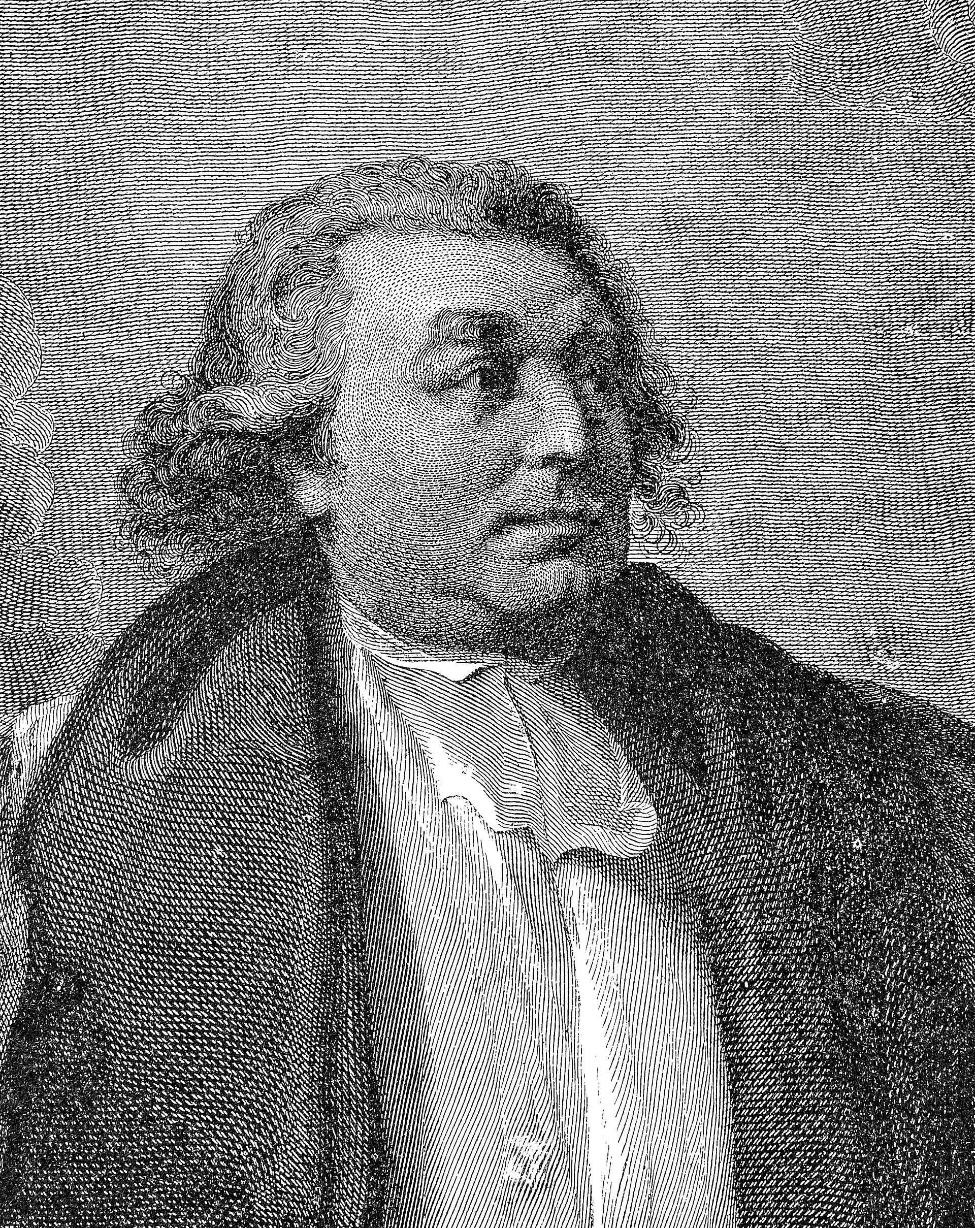 Engraved portrait of an older man in clerical robes and a white wig or bands, seated, looking toward the viewer, in a book illustration