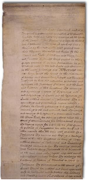 The handwritten English Bill of Rights of 1689