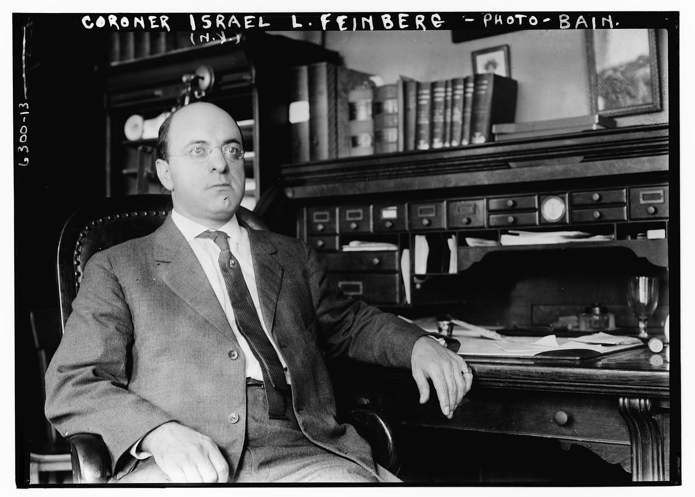 Coroner Israel L. Feinberg of New York in a Bain News Service glass negative portrait