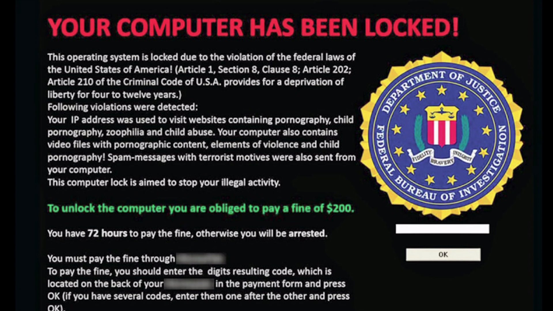 A computer screen showing a ransomware attack message