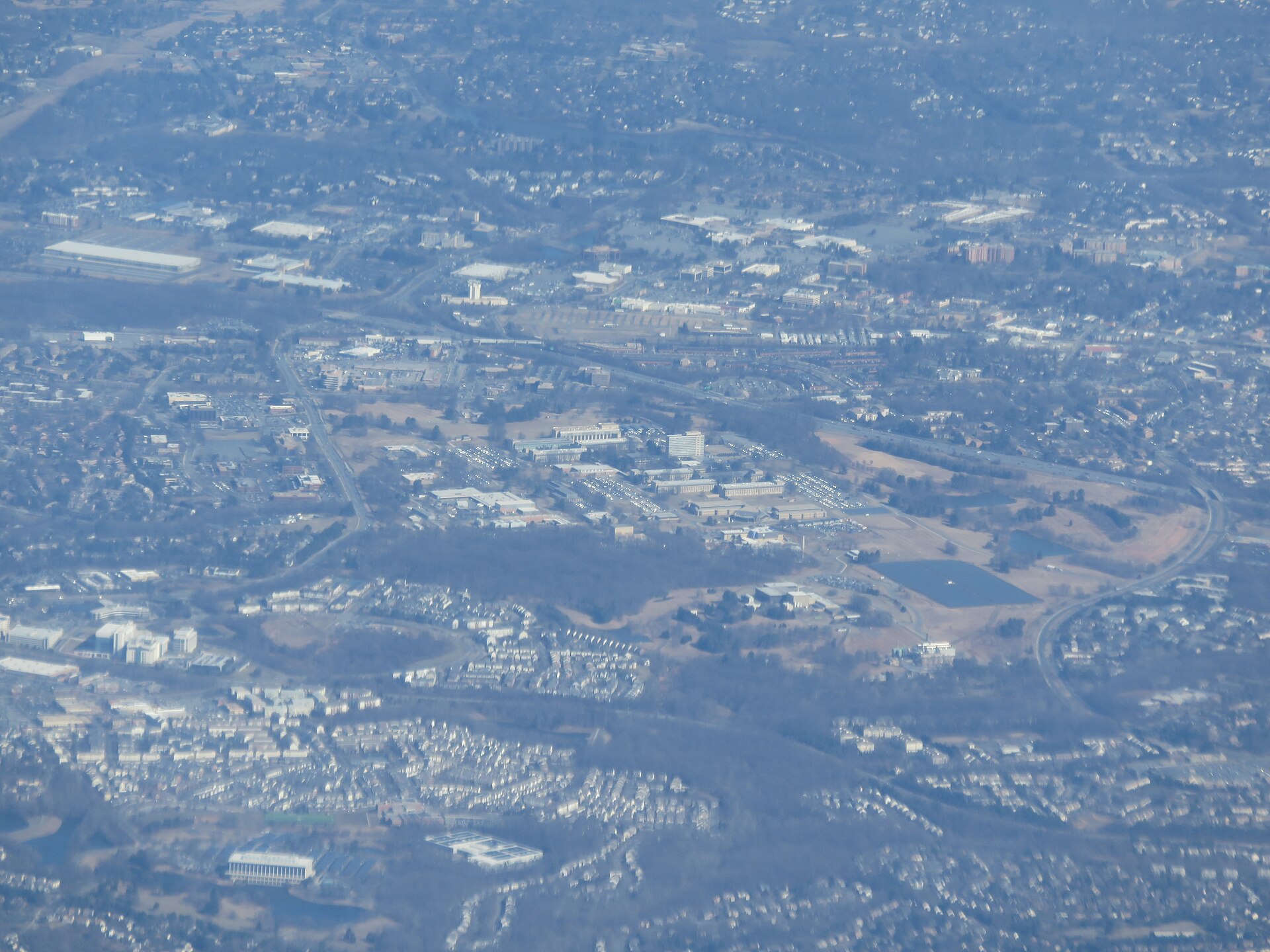 Aerial view of the National Institute of Standards and Technology campus in Gaithersburg, Maryland