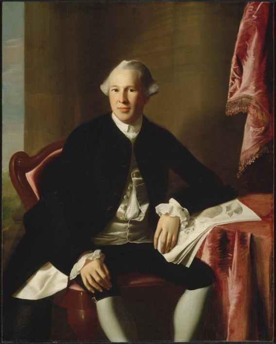 Painted portrait of Dr. Joseph Warren in a dark coat with a white cravat, painted by John Singleton Copley