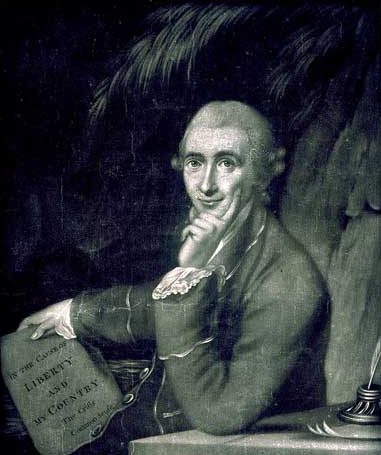 Mezzotint portrait of Thomas Paine, seated, in a coat, after a painting by Charles Willson Peale