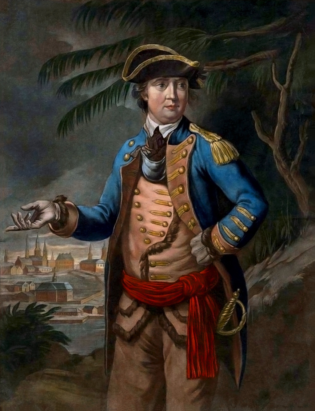 Mezzotint portrait of Colonel Benedict Arnold in a dark uniform coat, shown half length