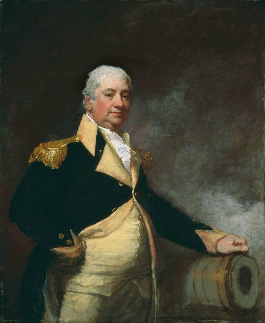 Portrait of Henry Knox as an older heavyset man in a dark coat