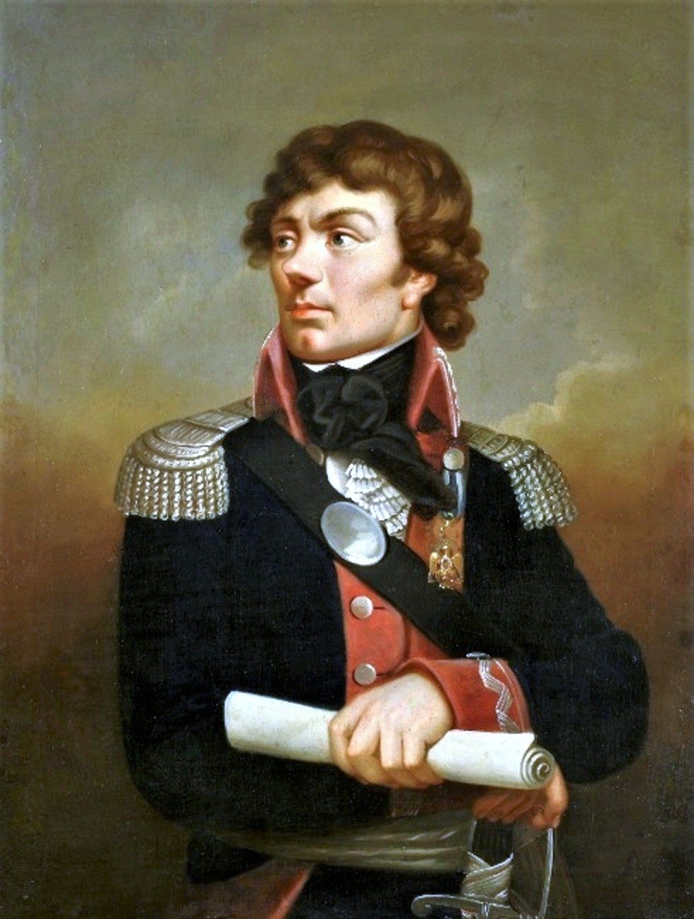 Portrait of Tadeusz Kosciuszko in a dark coat, seen from the chest up, with swept-back hair and a calm expression