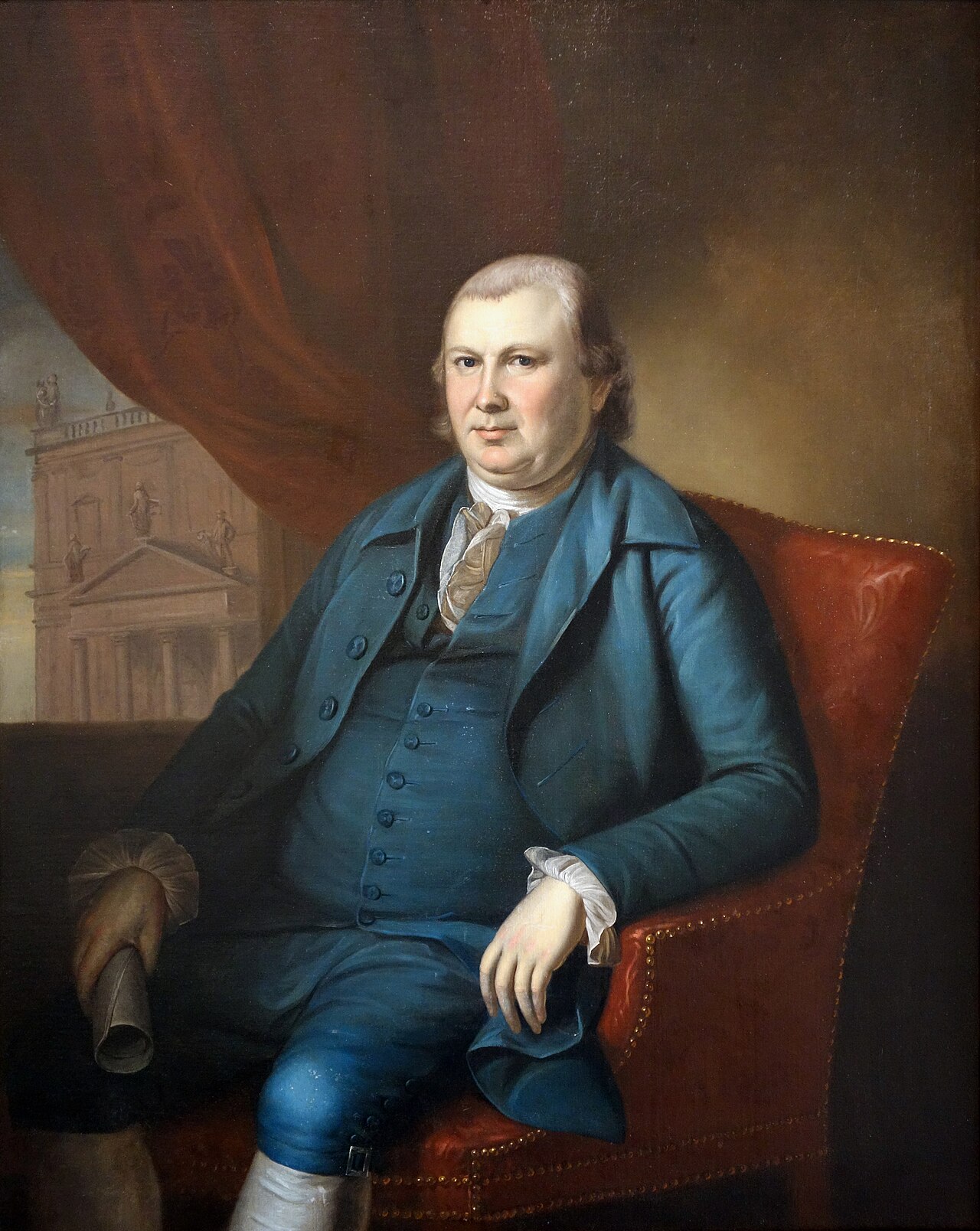 Oil portrait of Robert Morris in a dark coat