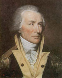 Painted portrait of Thomas Sumter as an older man in a dark coat with a white stock