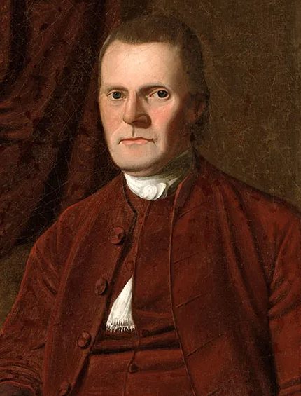 Portrait of Roger Sherman, an older man in a dark coat with a plain white collar