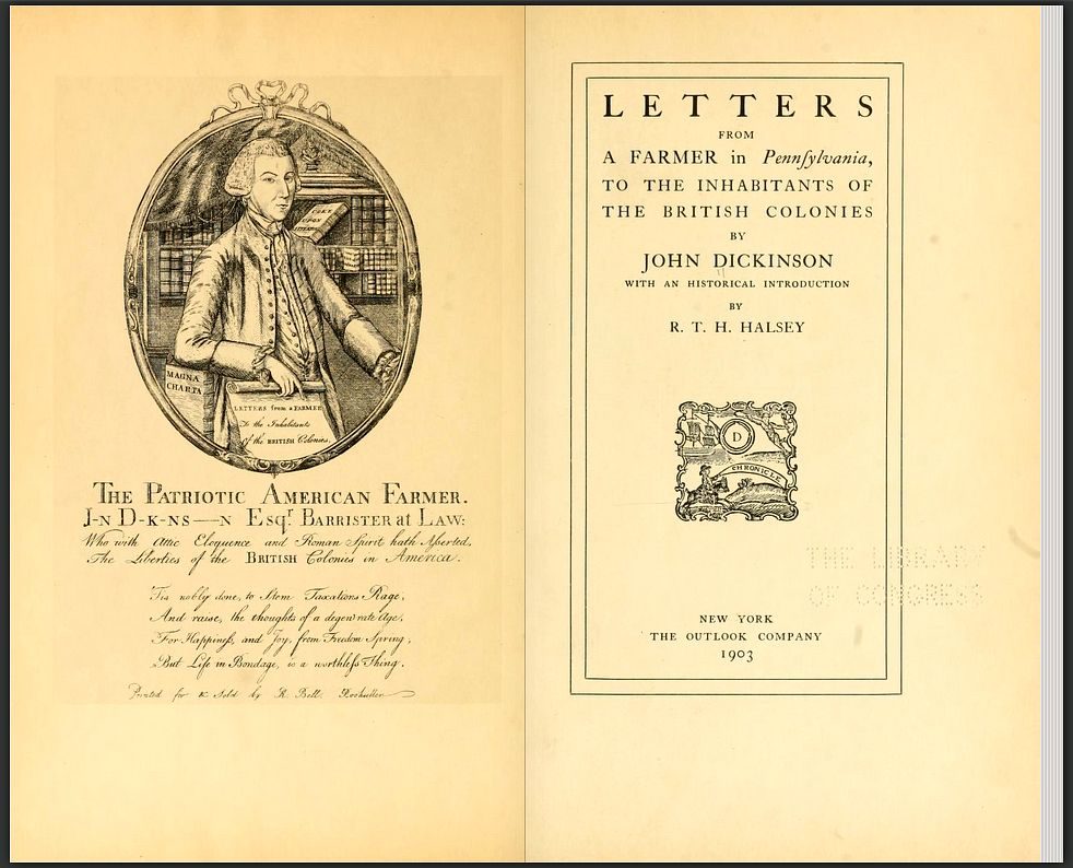 Printed title page of Letters from a Farmer in Pennsylvania