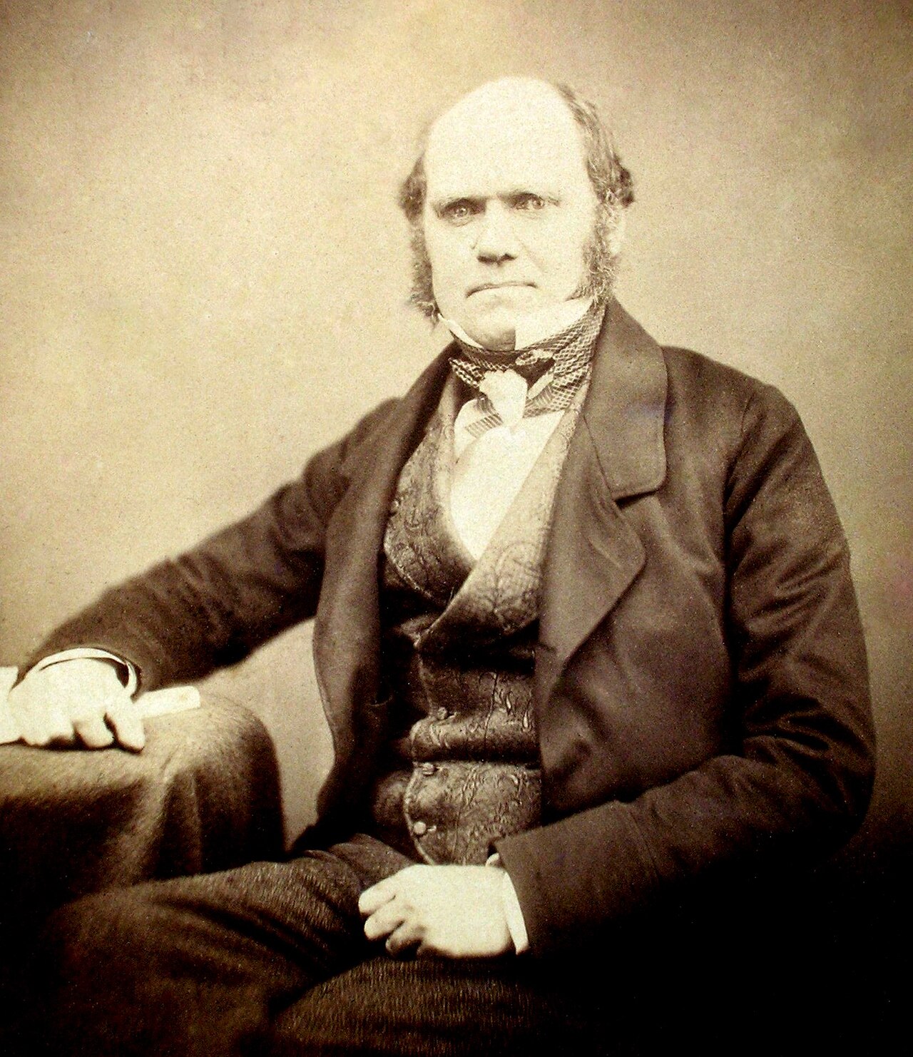 Photograph of Charles Darwin in a dark coat