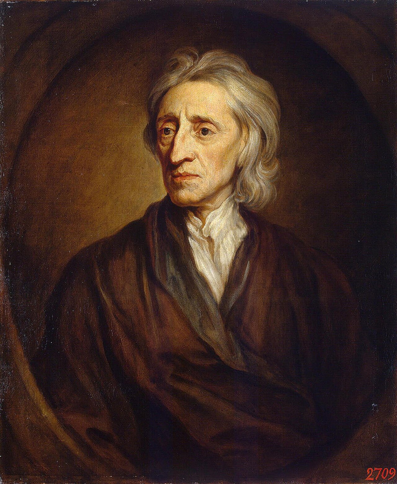 Portrait of John Locke in dark clothes, looking at the viewer with a calm direct gaze