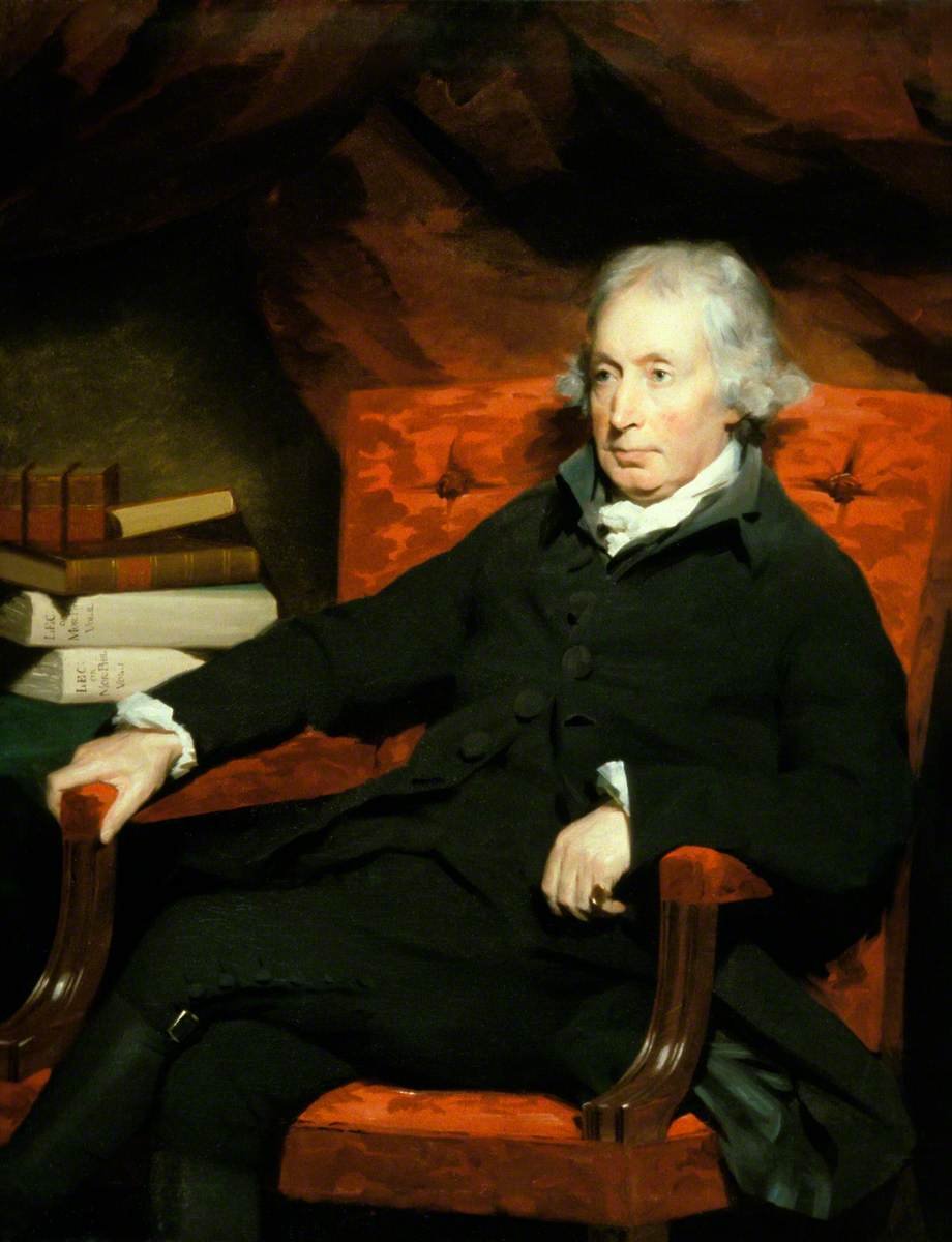 Painted portrait of the elderly Scottish philosopher Adam Ferguson, white-haired, seated, in a dark coat