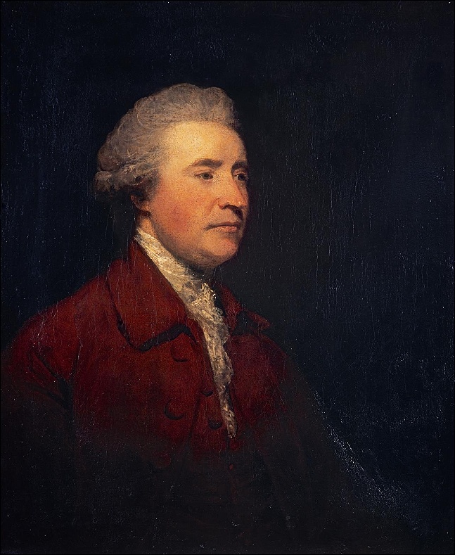 Portrait of Edmund Burke in a dark coat and white stock, painted by Joshua Reynolds