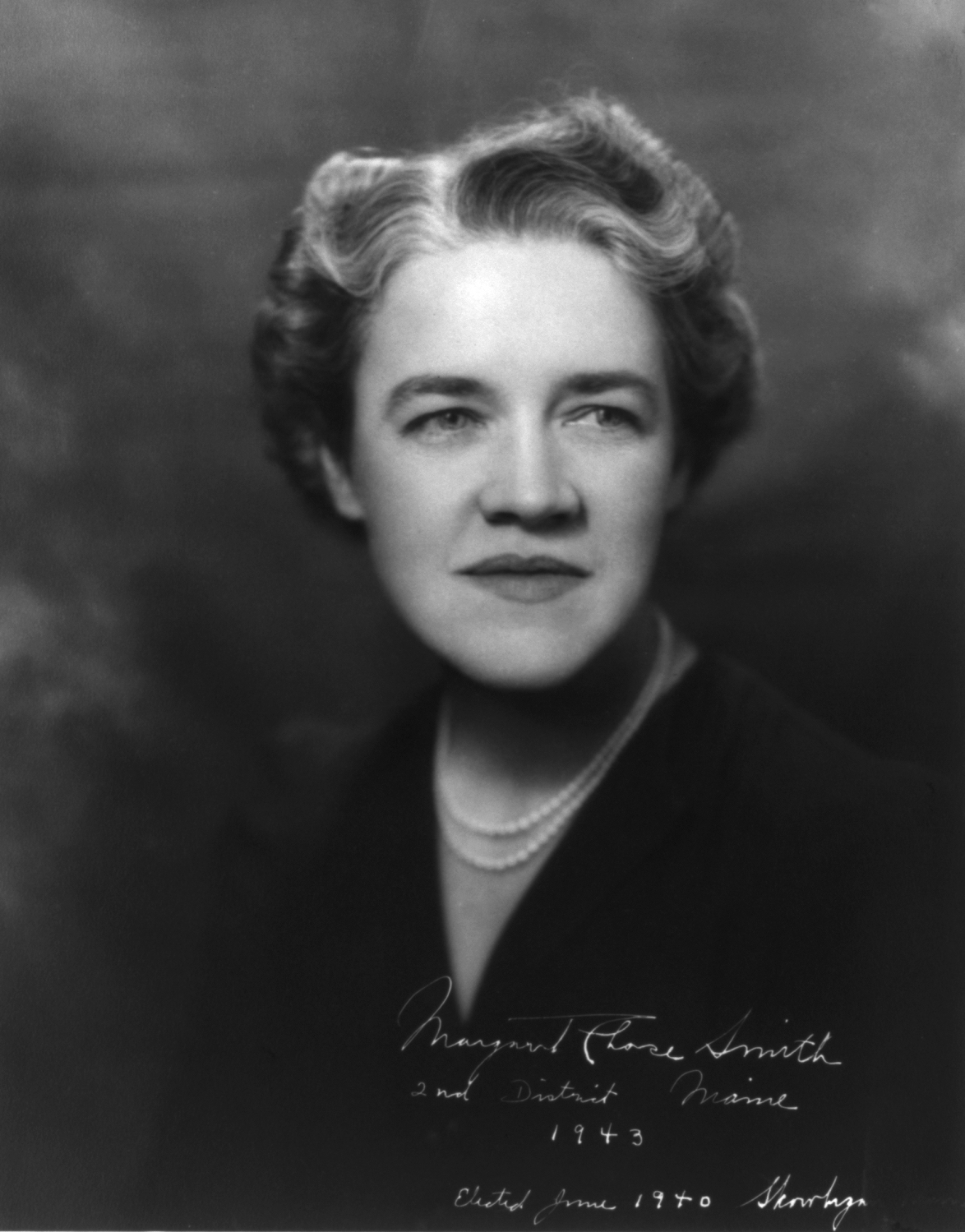 Black and white portrait photograph of Margaret Chase Smith