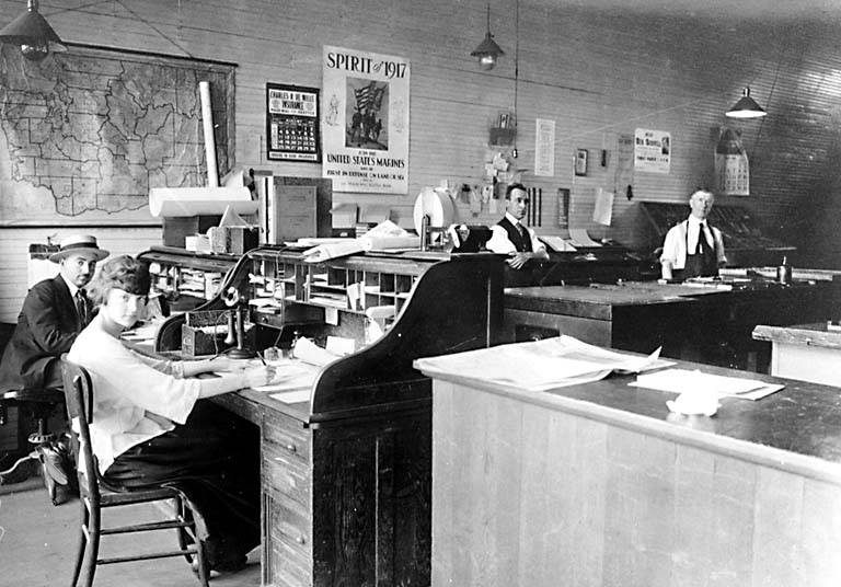 The office of the University Herald, a community newspaper, in Seattle in 1919