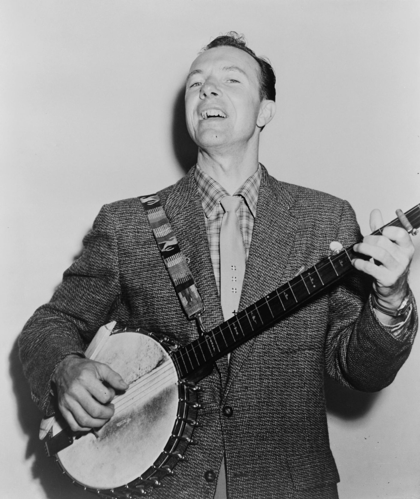 Pete Seeger, American folk singer, photographed in 1955